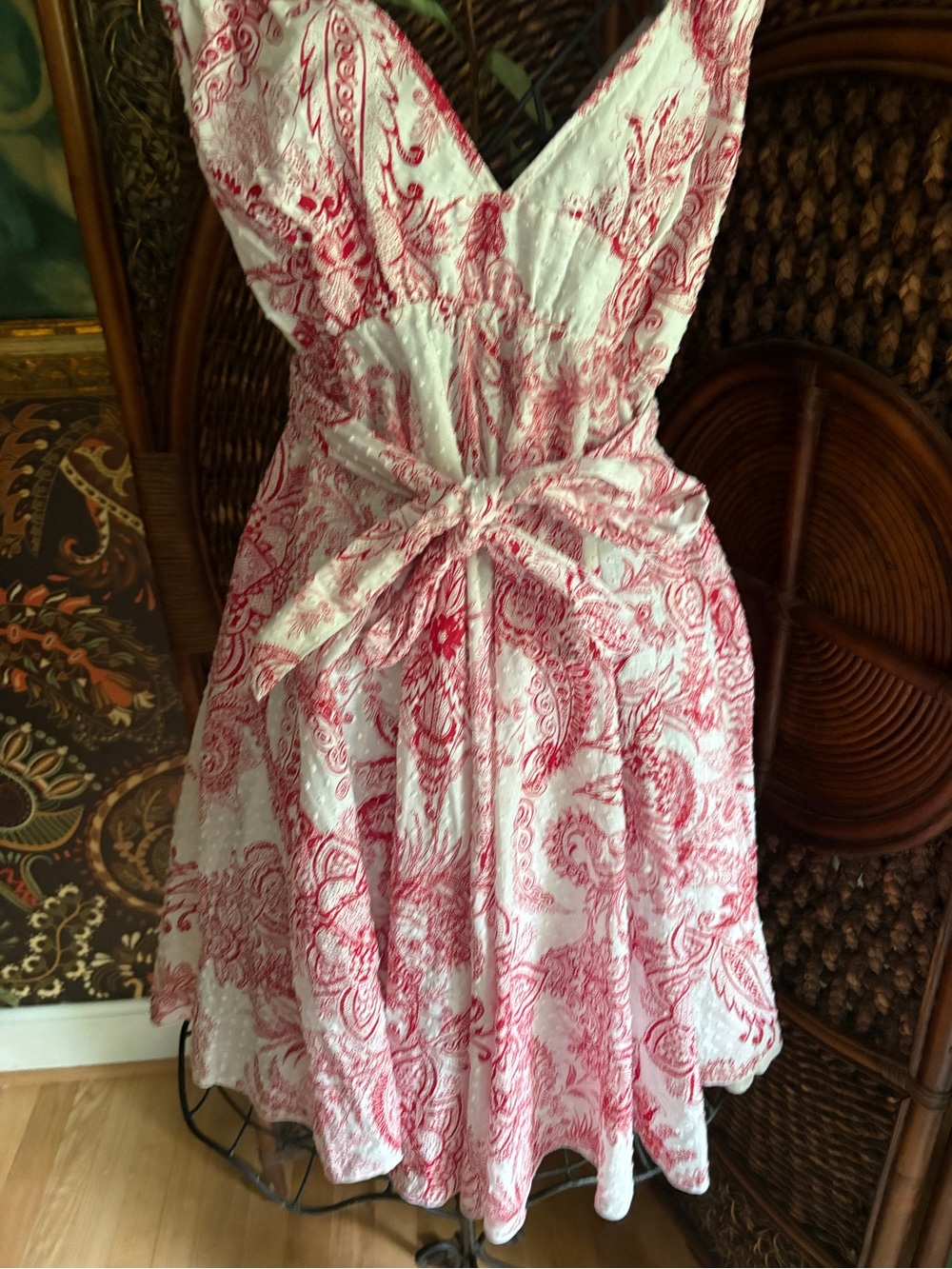 BB Dakota Red Ivory Paisley Wrap Dress Boho Cottagecore Western Mini Dress M - Picture 2 of 8